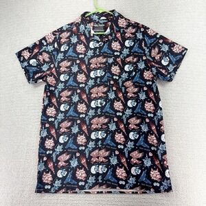 Rebel Reaper Shirt Men Large Black AOP Short Sleeve Button Up Skulls